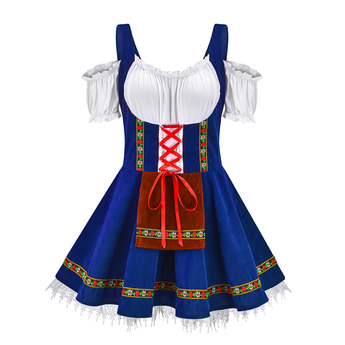 Picture of 7530# German Oktoberfest Beer Girl Uniform Khaki Shoulder Dress Halloween Maid Dress