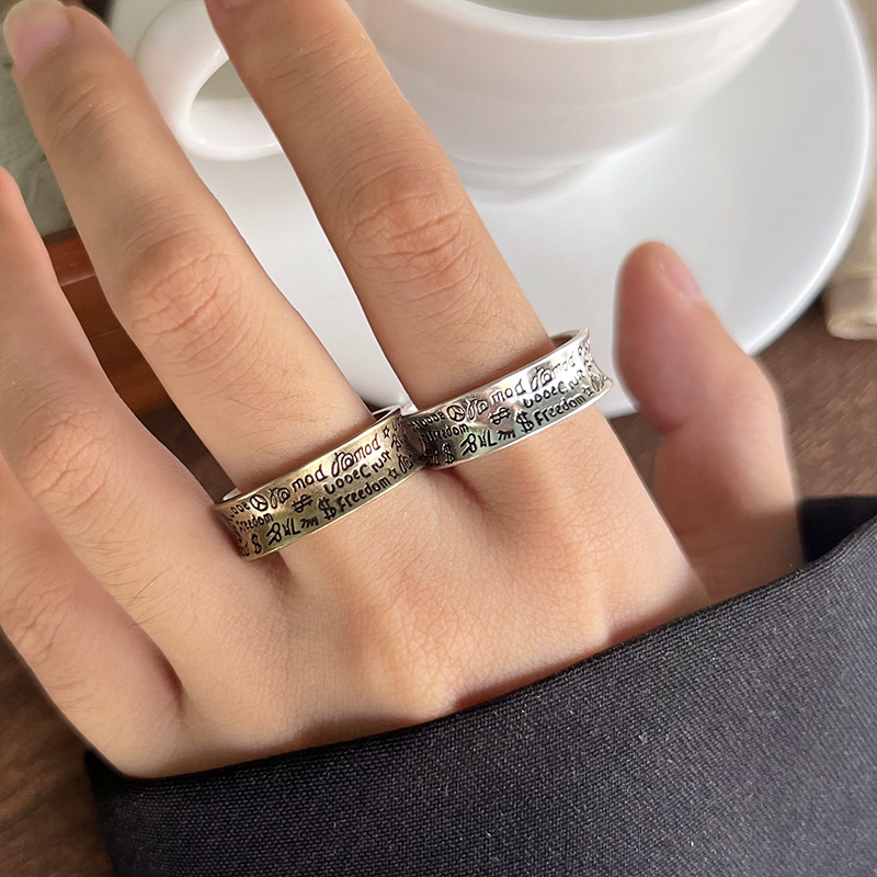 Picture of Lan zhi tai silver personality hip-hop letter punk opening 925 sterling silver ring does not fade niche hand jewelry wholesale