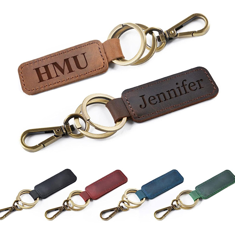 Cross-border PU leather keychain laser logo key hook accessories gift car key ring tag