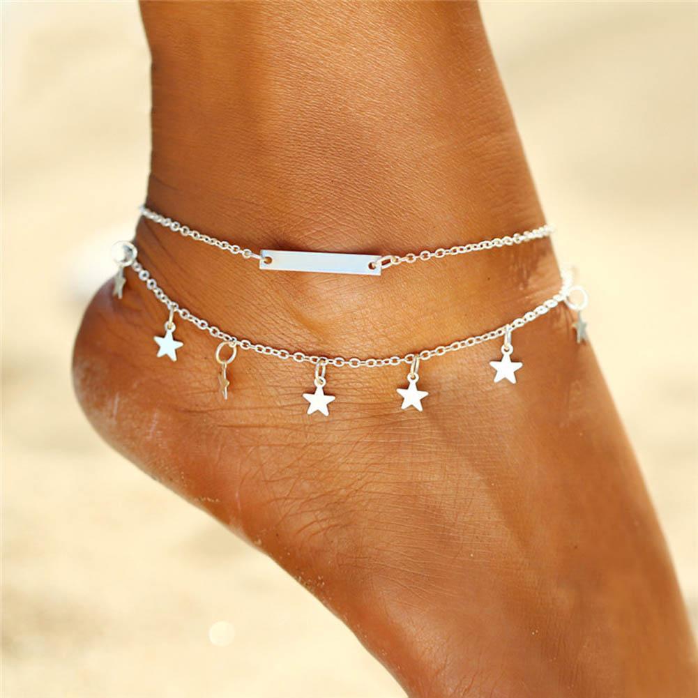 Picture of European and American jewelry explosions anklet five-angle stars long square double-layer simple beach ladies foot chain wholesale