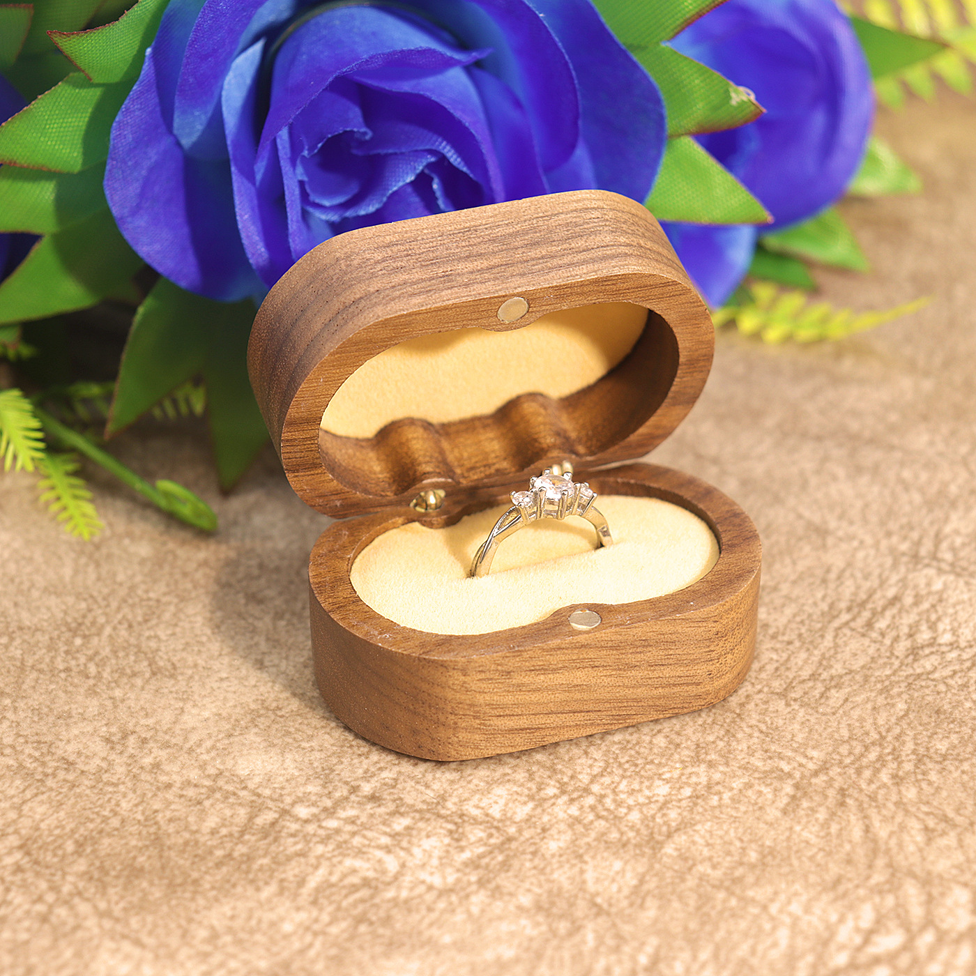 Picture of Dragon and Phoenix Jewelry Box Vintage Wooden Earrings Ring Box Flannelette Jewelry Pair Ring Storage Box for Women