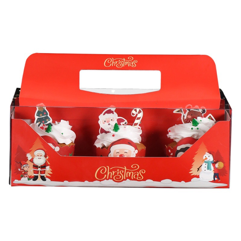 Christmas Cupcake Box 4 Pieces 6 Pieces Transparent Muffin Cup Packaging Box Baking Pastry Paper Box Satchel Gift Box