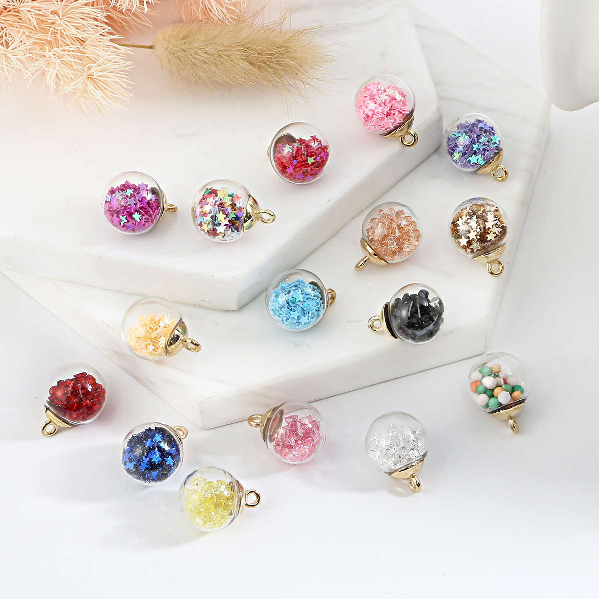Cross-border Hot Sale Color Transparent Star Sequins Crystal Glass Ball Pendant DIY Handmade Ear Jewelry Accessories