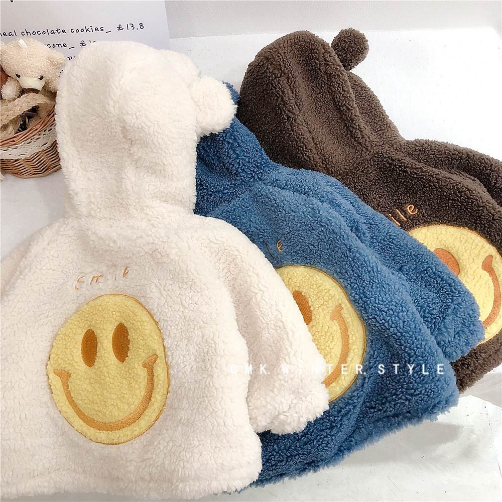 Girls' Coat Autumn and Winter 2023 New Fashionable Cotton Thickened Lamb Fleece Sweater Boys' Smiley Top Foreign Trade