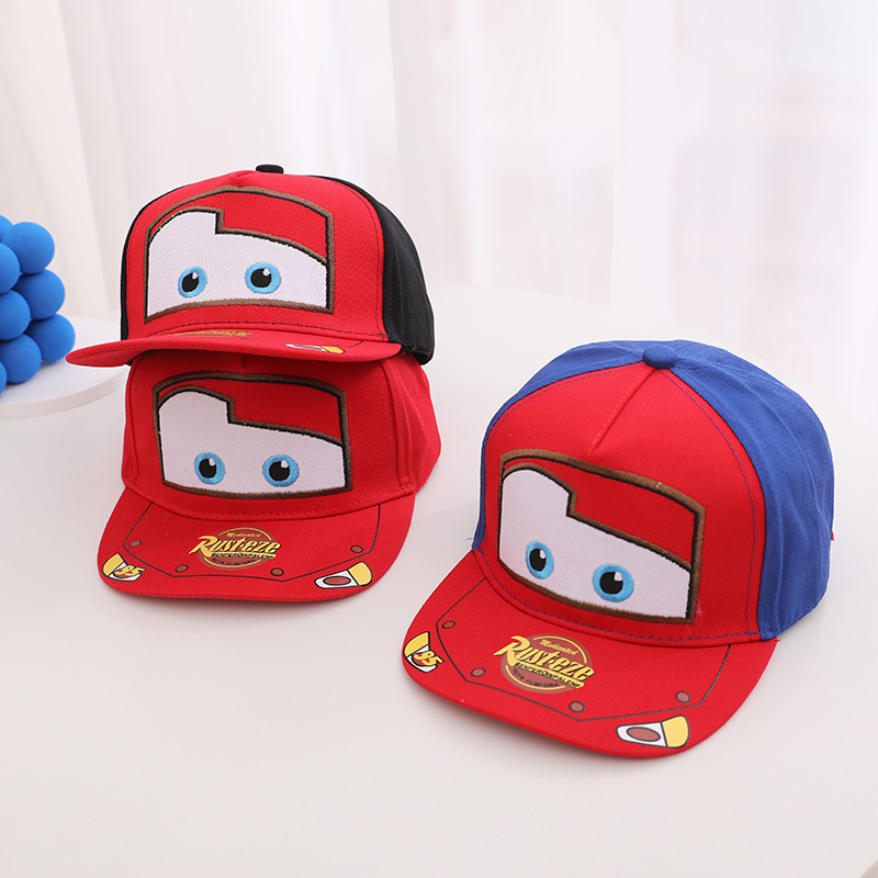 Picture of Korean Car Children's Flat Brim Baseball Cap Spring and Autumn New Cartoon Lightning Mcqueen Boys and Girls Hip-Hop Hat Wholesale