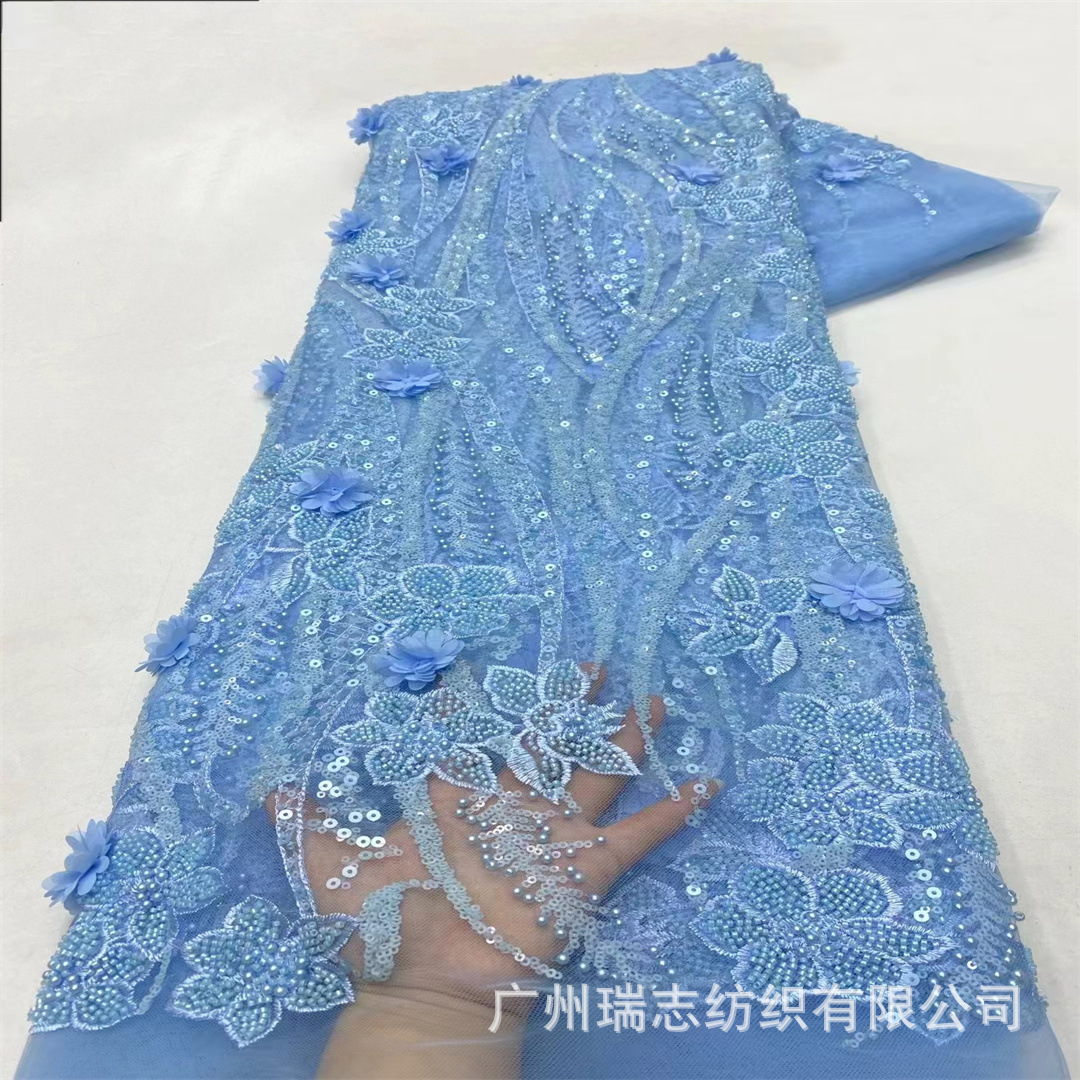 Picture of New Cross-border Europe, America, Middle East and Africa Three-dimensional Flower Beaded Lace Wedding Dress Children's Wear Fabric