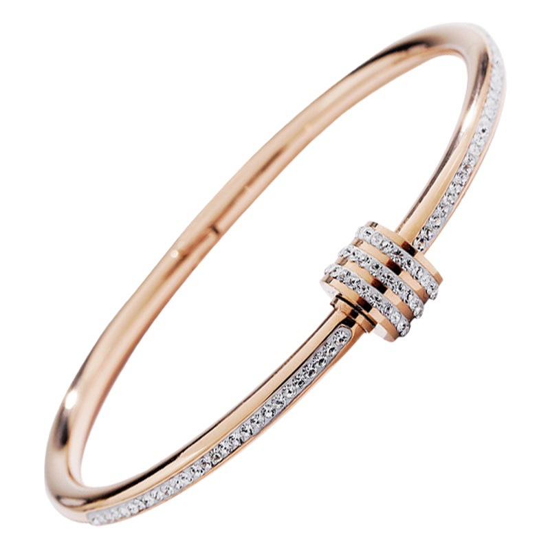 Titanium Steel Non-Fading Rose Gold Bracelet for Women Ins Trendy Niche Design Bracelet with Diamonds Small Waist Three Rows of Diamond Bracelet