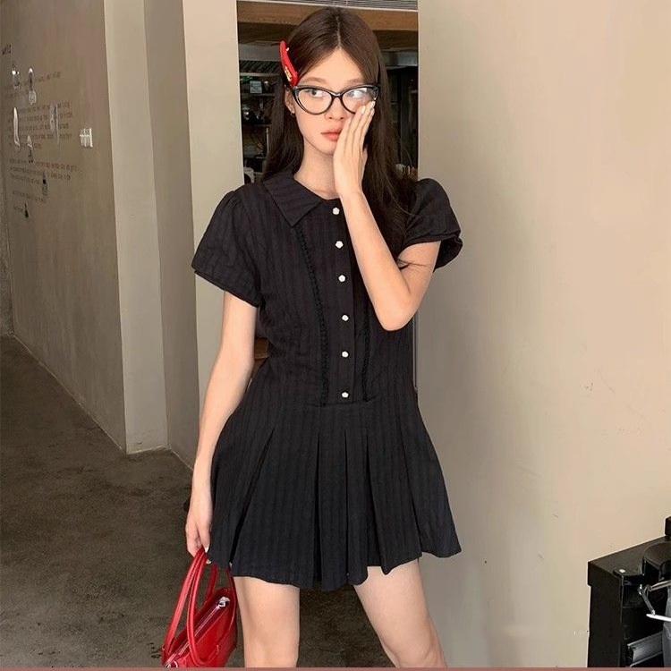 Picture of (With Lining) College Style Shirt dress Women's Summer Waist Small Designing Lapel Bubble Sleeve Short