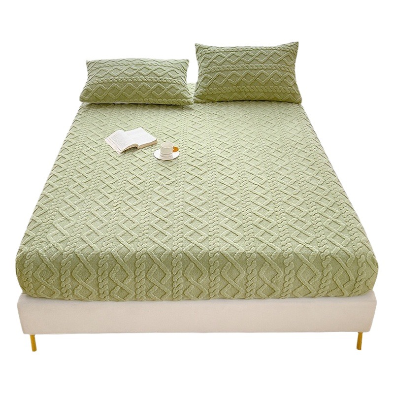 Taffeta Fitted Bed Sheets Single Piece Winter Coral Velvet Thickeneded Flannel Taffeta Protective Cover Non-Slip Plush Bed Bed Sheets