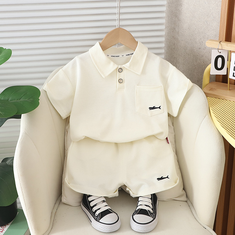 Picture of Boys Summer Short-sleeved Suit New Children Korean Handsome Boys Summer Embroidered Whale Lasel Short-sleeved Suit