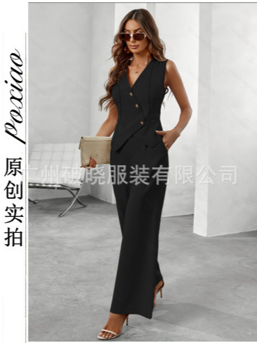 2025 European and American Fashion Pure Color Long Women's Suit Export Suit Two-Piece Set