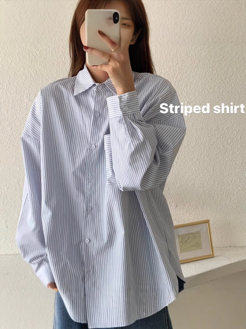 New Striped Shirt Top Women's Spring and Autumn Korean Loose Design Sense Niche Early Autumn Long Sleeve Shirt Casual Jacket