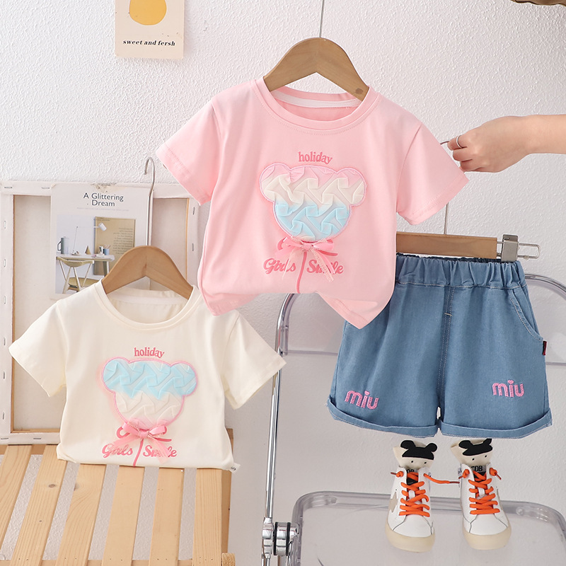 Girls' Summer suit 2025 New Children's Summer Short-sleeved Casual Female Baby Korean-style Cartoon Two-piece Set