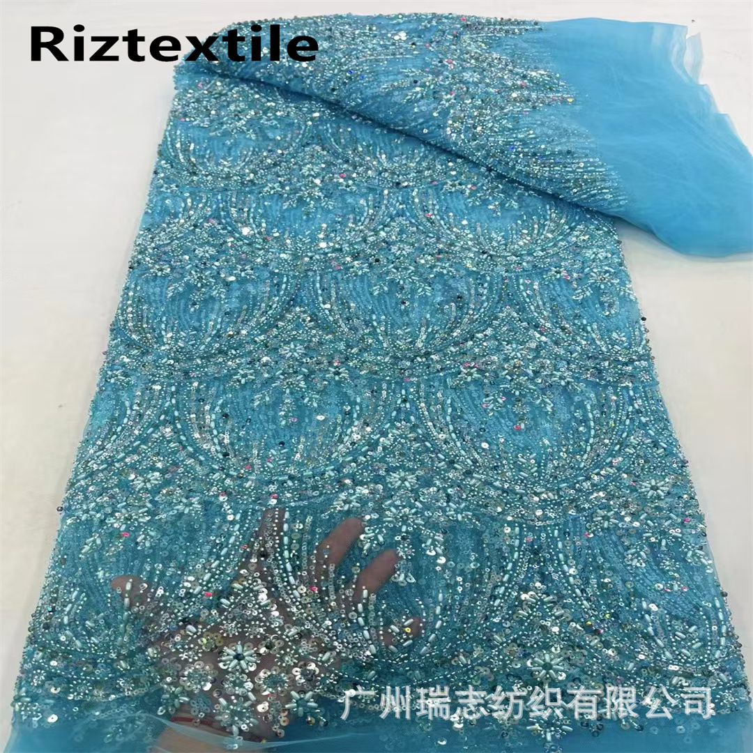 Picture of 3D Bead Tube Sequins Embroidered African Lace Wedding Dress Fashion Lace Fabric French Lace Fabric
