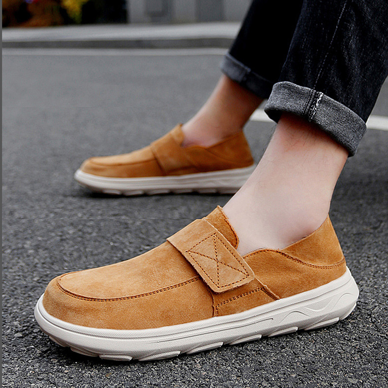 2024 new cross-border plus size men's shoes genuine leather dude loafers fashionable casual shoes men's Velcro loafers wholesale