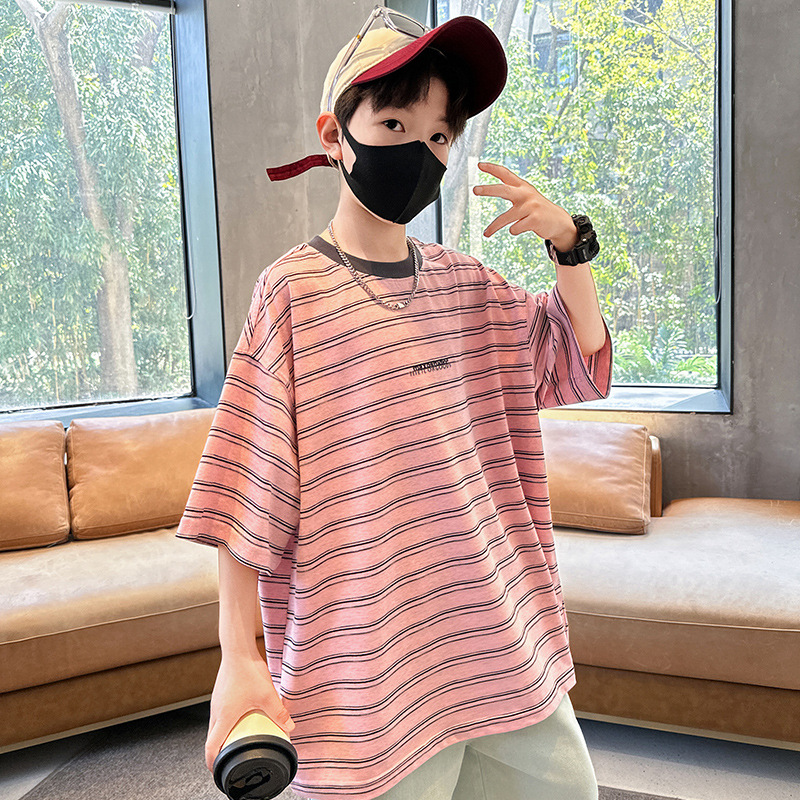 Picture of Summer Boys Short-sleeved T-shirt New Children's Wear Kids Boys Striped T Personality Trendy Cool Teenager Half-sleeved Top Cross-border
