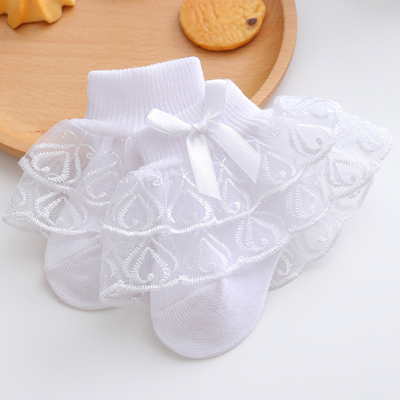 Picture of Spring Girls Lace Socks Spring and Summer Thin Double Lace Baby Princess Socks 2023 New Girls Socks