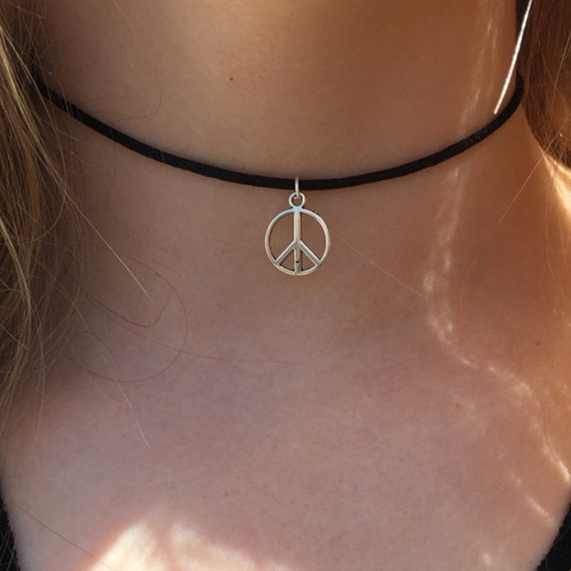European and American foreign trade after 90 sexy girl alloy peace logo character Korean velvet cotton rope necklace
