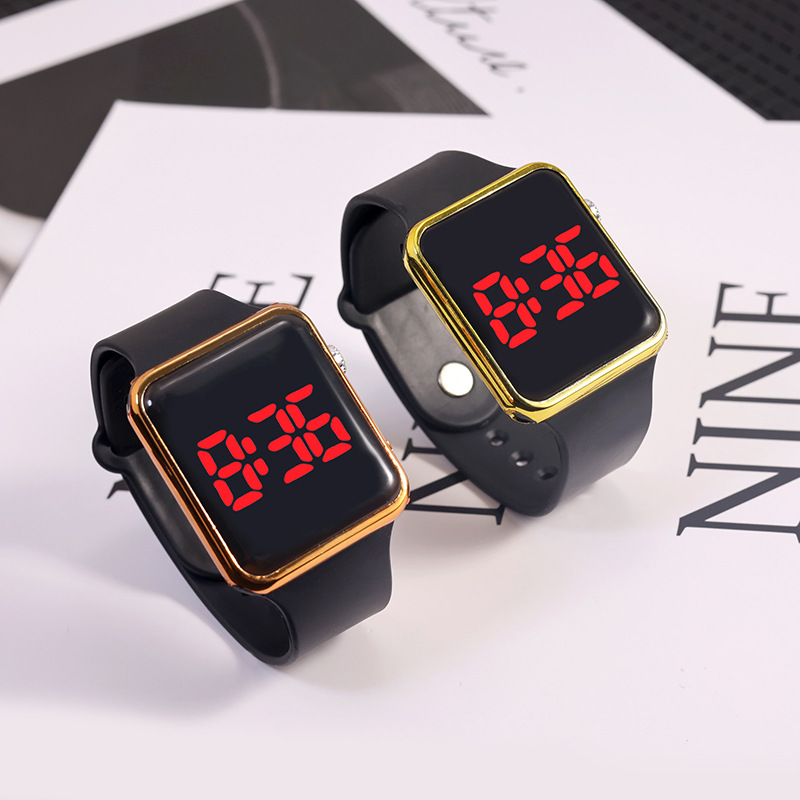 Cross-border Hot Selling Simple Fashion Square Electroplated LED Keys Student Electronic Watch Couple Casual Sports Watch