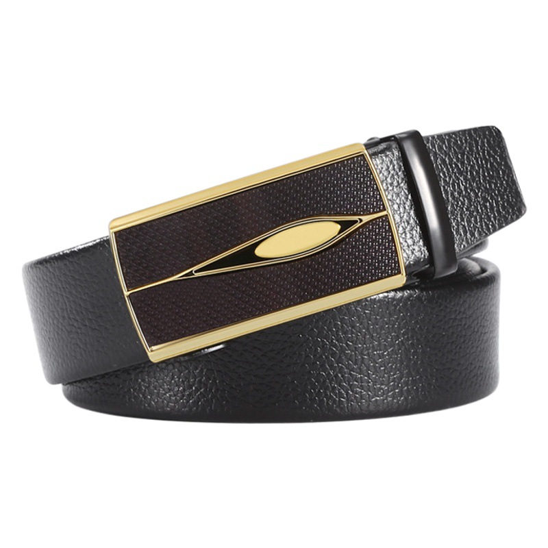 Men's Automatic Buckle Iron Buckle Hanging Litchi Pattern Belt Men's Business Joker Jeans Belt in stock Wholesale