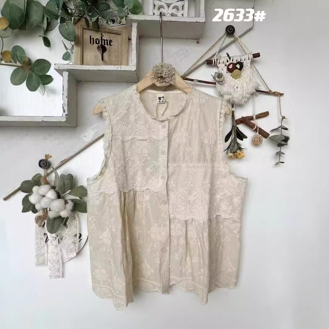 Picture of Huimei 2025 Spring New Women's Embroidered Linen Vest Top Export Cardigan Literary Style Women's Clothing