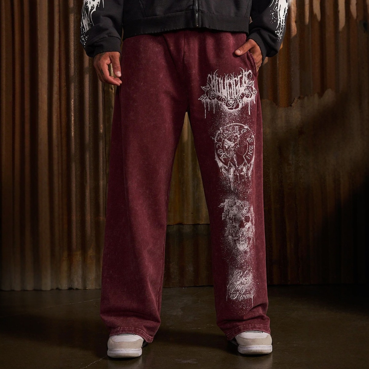 Young Trendy Brand Sports Sweatpants Men's Loose Large Size Straight Wide Leg Large Print Casual Fitness Sports Pants