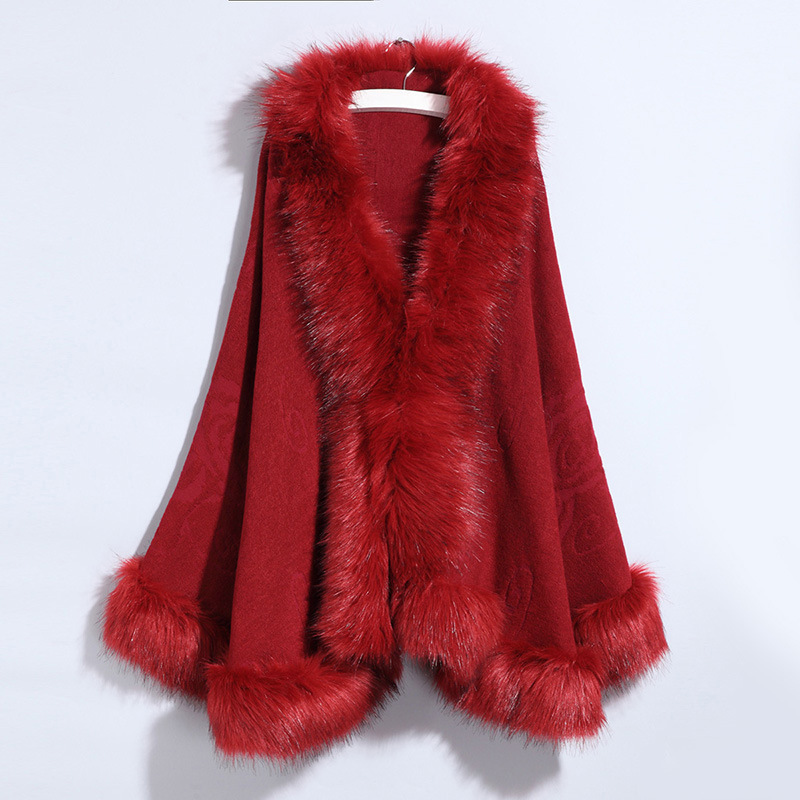 Cross-Border New Women's Knitted Jacket Cheongsam Shawl Imitation Fox Fur Collar Fur Shawl Cape Jacket for Women