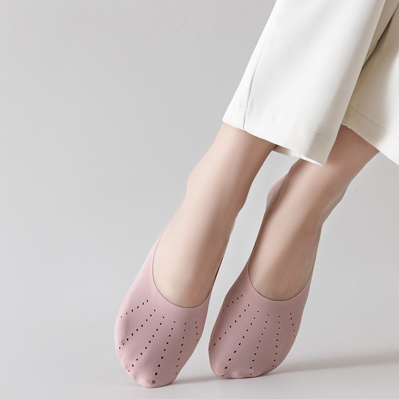 2024 new spring and summer cave ice stockings long staple cotton socks bottom ice silk fabric lightweight breathable breathable mesh stealth boat