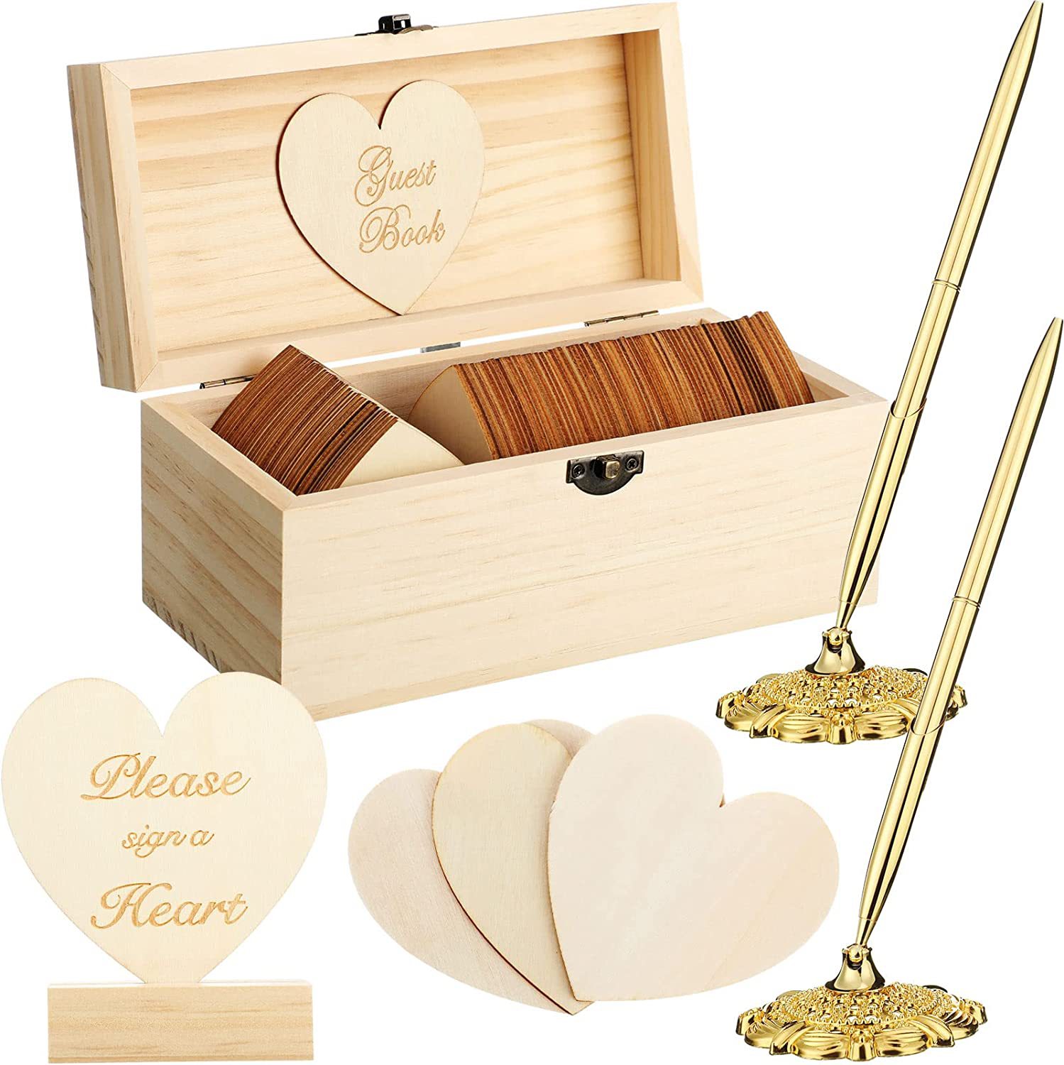 Wedding Guest Book Wooden Book Box Alternative Set 80 Heart-Shaped Gifts Festive Creative Wooden Message Box