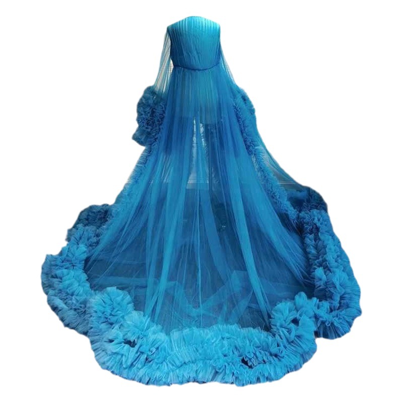 European and American Foreign Trade wedding dress fashion three-dimensional mesh plus size maternity dress morning gown bathrobe shooting sexy dress