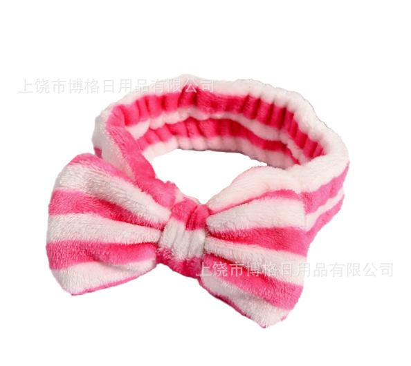 Picture of Korean Style Cute Dot Striped Headband Bow Hair Band Plush Hair Accessories Face Wash Hair Band Makeup Mask
