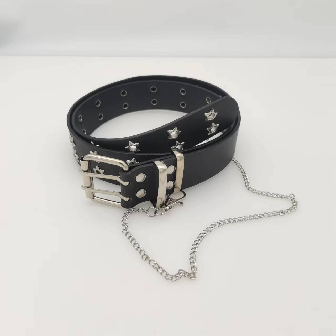 Korean Style Hollow Out Punk Casual Belt Women's Fashion Star Air Eye Decoration Hanging Chain Hip Hop Double Row Belt Women's