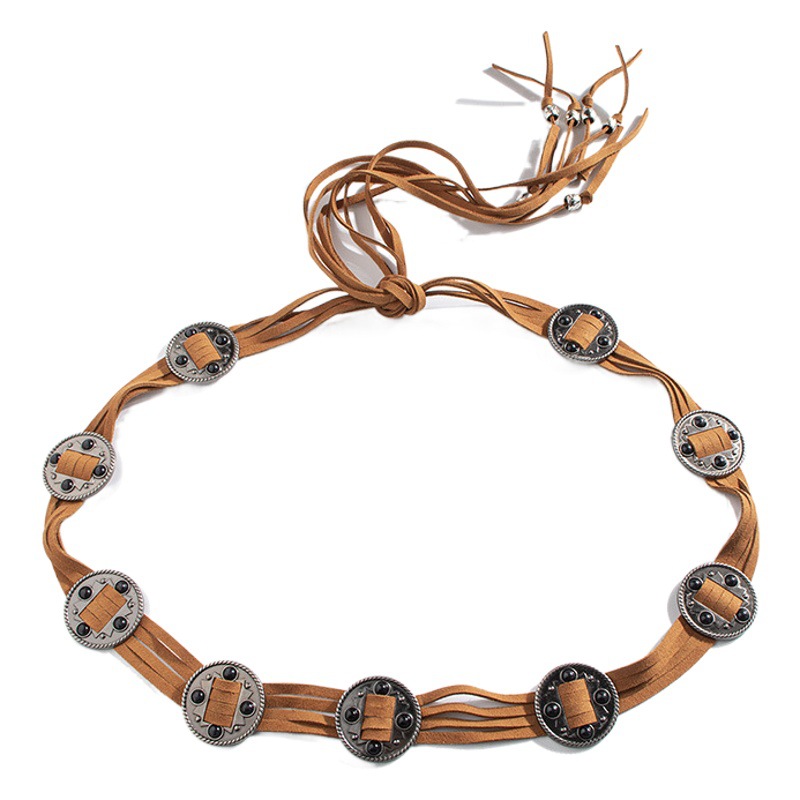 New Western Style Inlaid Beads Vintage Accessories Belt Round Bohemian Turquoise Women's Waist Rope