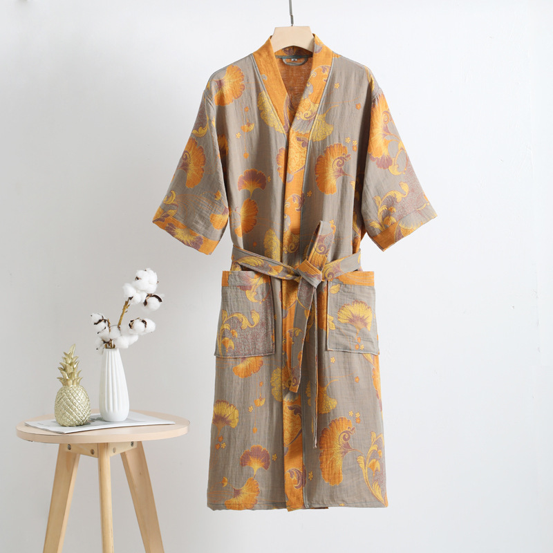 Picture of Pure Cotton Double Gauze Bathrobe Class A Thin Pajamas for Spring and Summer Home Clothes Nightgown Couple's Water Absorbent Quick-drying Bathrobe