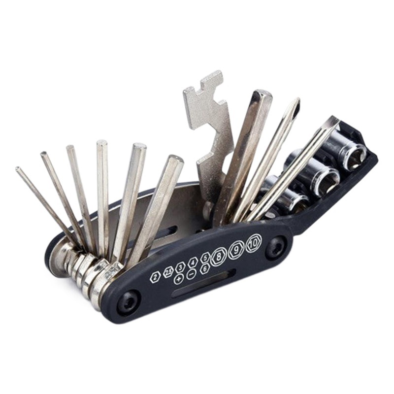Multifunctional 16-in-one bicycle tool mountain bike maintenance combination tool folding wrench tire repair wrench suit