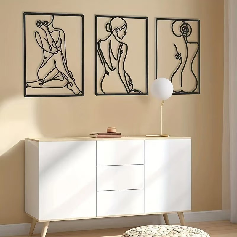 Picture of Amazon Metal Simple Female Line Silhouette Background Wall Iron Crafts Home Living Room Bedroom Wall Hanging