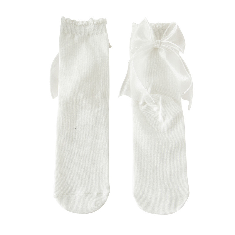 Picture of White Socks for Women Lolita Cute Soft Girl Silks and Satins Lace Mid-Calf Long Socks Lolita Uniform Jk Bow