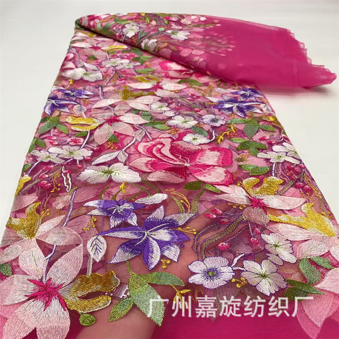 New Full Edition Applique Embroidered Mesh Fashion Embroidered Cloth Multicolor Embroidered dress Stage Clothes Cheongsam Dress Fabric