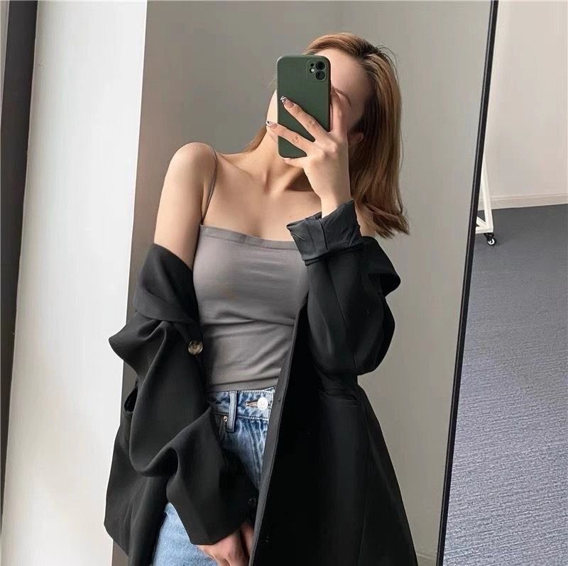 Picture of 2025 Ice Silk Seamless Oil Painting Girl Suspender Hot Girl Latex with Breast Pad Fixed Cup Wrapped Breast Tube Top Women Summer