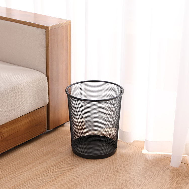 Picture of Metal Mesh Office Round Trash Can Household Wrought Iron Large Trash Basket Kitchen Storage Bucket Wholesale