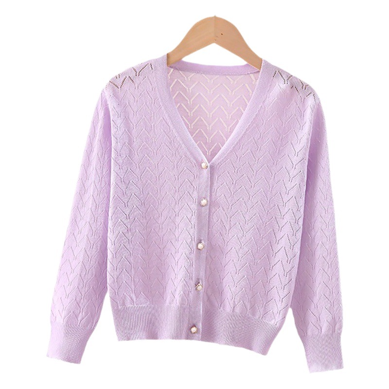 Children's Knitted Cardigan Sun Protection Clothing 2023 Summer Thin Hollow Korean Style Long Sleeve Jacket Popular Outdoor for Girls and Older Children