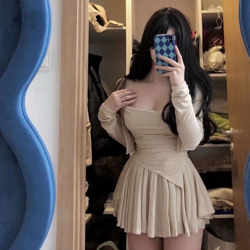 Lazy Casual suit Women's Spring and Summer New Irregular Camisole Cardigan Skirt Slimming Elegant Three-piece Set