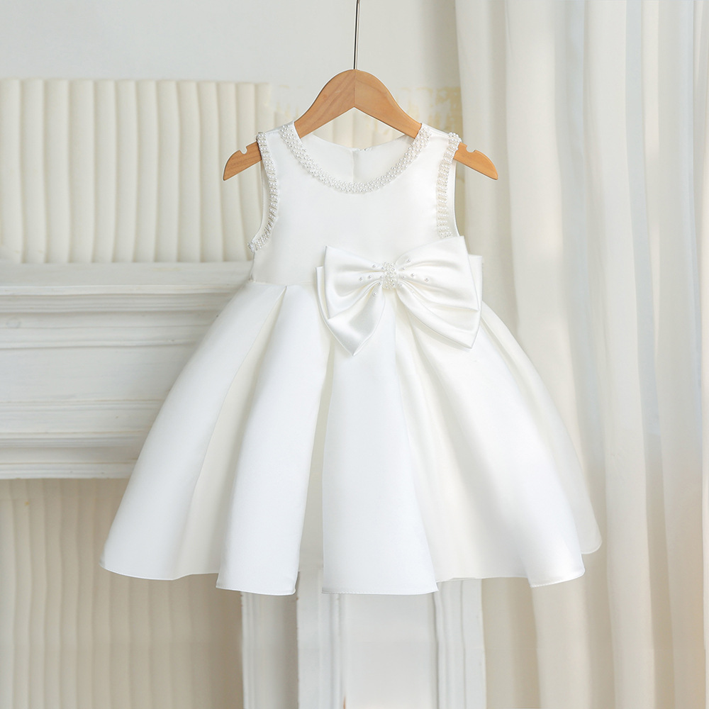 Girls Sleeveless White Princess Dress Wedding Flower Girl Girl Birthday Party Piano Performance Little Host Dress