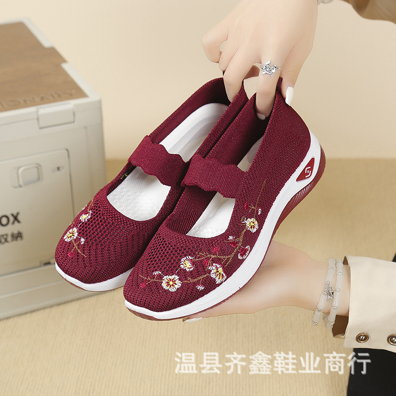 Summer new fly woven embroidered shoes women hollow breathable elastic band walking shoes ladies casual shoes manufacturers wholesale