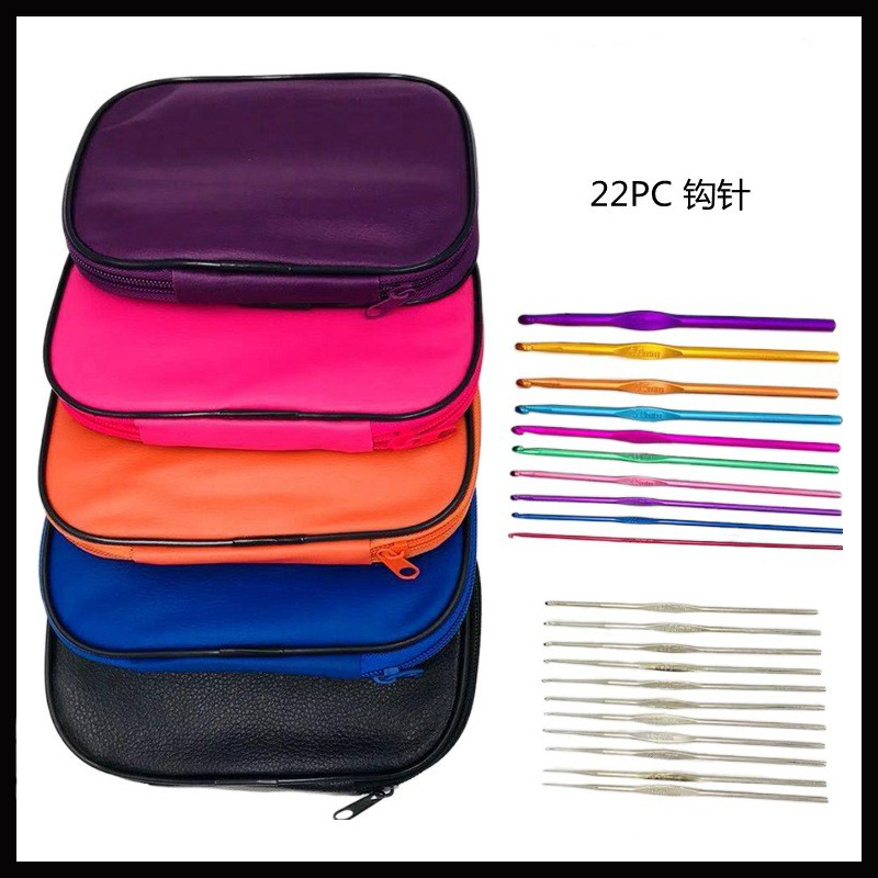 Picture of Colored Metal Iron Crochet Hooks 22 Stainless Steel Aluminum Alloy Metal Crochet Bag Set Aluminum Crochet Tool Set
