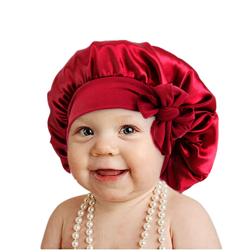 Picture of Children's milk silk ribbon headscarf hat baby satin nightcap knotted shower cap JDKB-21B