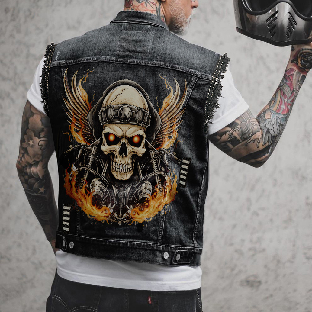 Independent Station Amazon Aliexpress Foreign Trade Sale Fashion Printed Sleeveless Denim Vest 3640