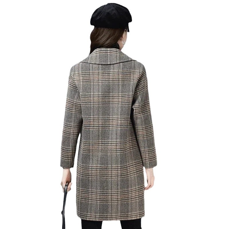 Picture of Dress Collar Plaid Woolen Coat Women's Autumn and Winter New Korean Style Loose Mid-length Coat Small Coat