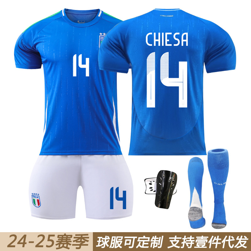 Euro 2024 Italian home football No.6 Villati 14 Chiesa No.18 Barrera jersey set