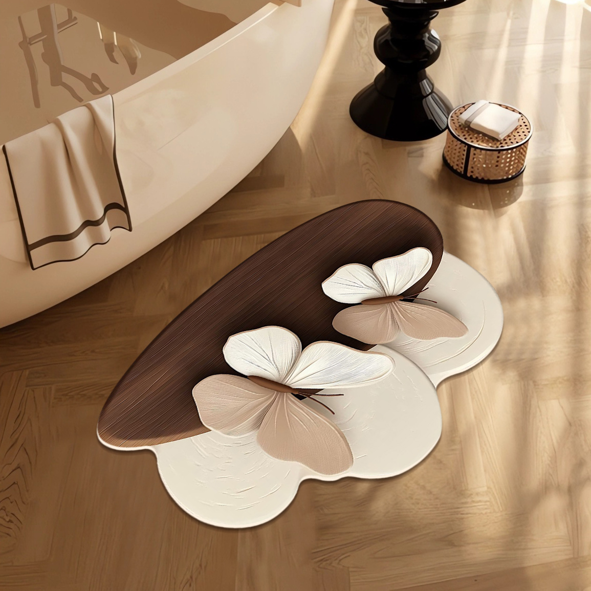 Picture of Nappa Skin Absorbent Mat Net Red Butterfly Bathroom Toilet Anti-Slip Mat Generation Trembling Sound Designer Countertop Mat